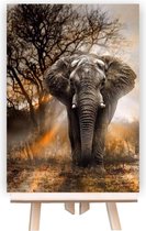 Peinture Par Numéros Adultes - Peintures À Faire Soi-même - Mighty Elephant - Éléphant - Paysage - Soleil - Afrique - 40x50 cm - Toile