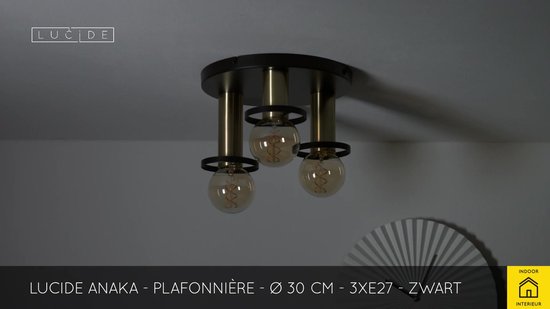Lucide ANAKA - Plafonnière - 30 Cm - 3xE27 - Zwart Kopen? Groot
