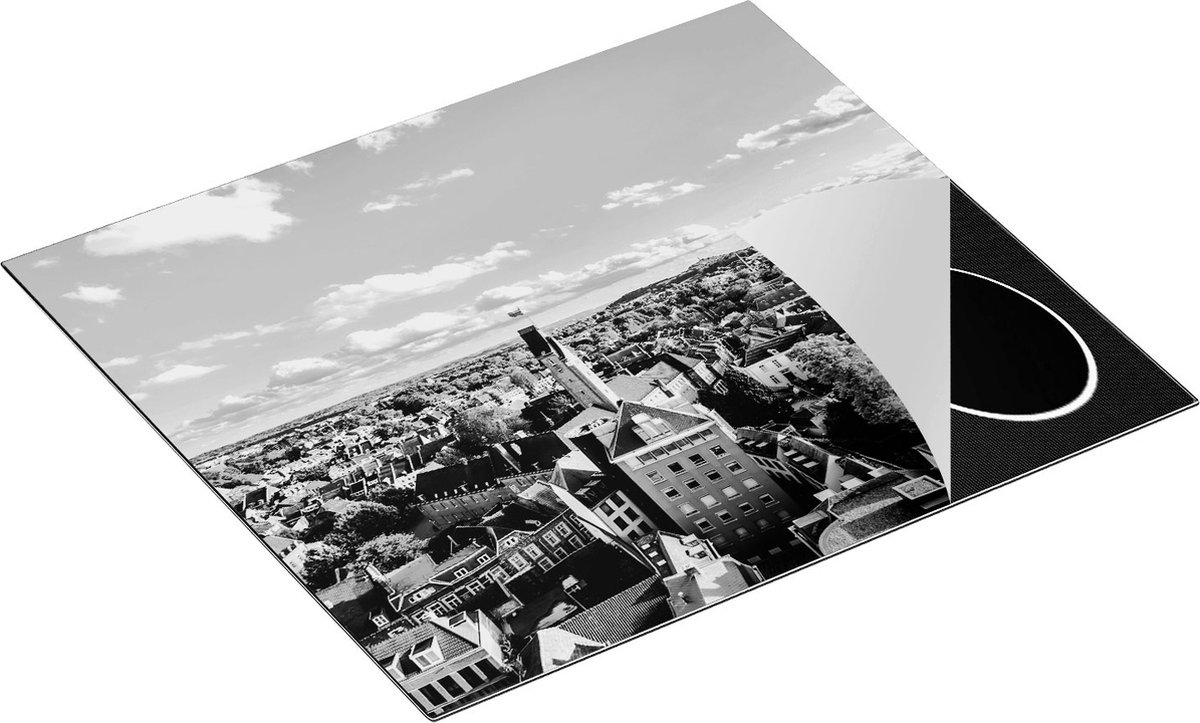 Chefcare Inductie Beschermer Maastricht Stad met Huizen - Zwart Wit - 60x52 cm - Afdekplaat Inductie - Kookplaat Beschermer - Inductie Mat