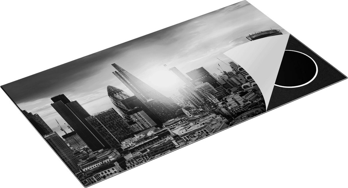 Chefcare Inductie Beschermer Londen Stad bij Zonsopgang - Zwart Wit - 95x55 cm - Afdekplaat Inductie - Kookplaat Beschermer - Inductie Mat
