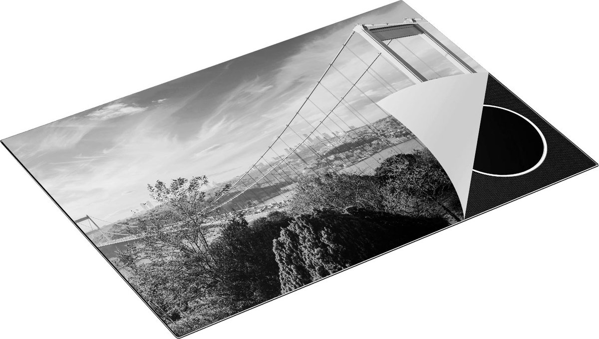 Chefcare Inductie Beschermer Bosphorus Brug in Instanbul - Zwart Wit - 75x50 cm - Afdekplaat Inductie - Kookplaat Beschermer - Inductie Mat