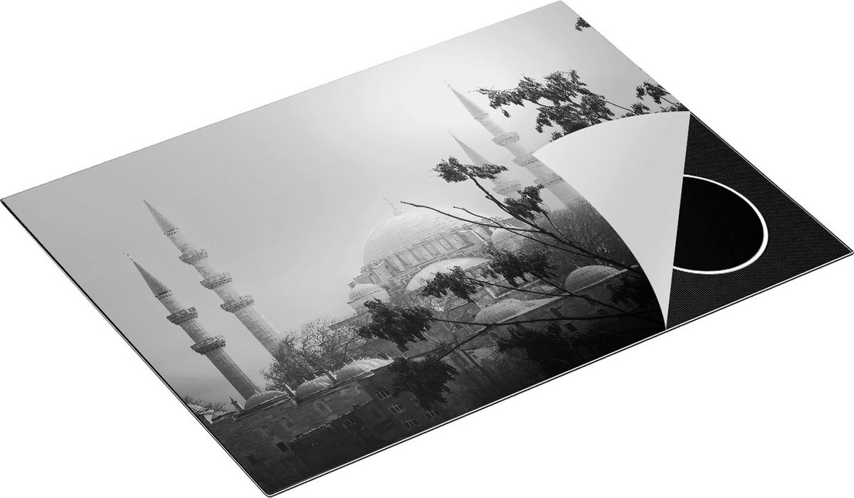 Chefcare Inductie Beschermer Suleymaniye Moskee in Istanbul - Zwart Wit - 70x52 cm - Afdekplaat Inductie - Kookplaat Beschermer - Inductie Mat