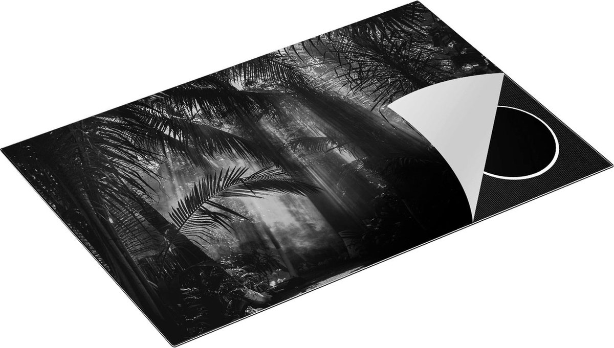 Chefcare Inductie Beschermer Dichtbegroeide Jungle met Zonnestralen - Zwart Wit - 80x50 cm - Afdekplaat Inductie - Kookplaat Beschermer - Inductie Mat