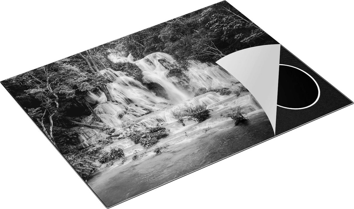 Chefcare Inductie Beschermer Waterval in het Tropische Natuur - Zwart Wit - 77x59 cm - Afdekplaat Inductie - Kookplaat Beschermer - Inductie Mat