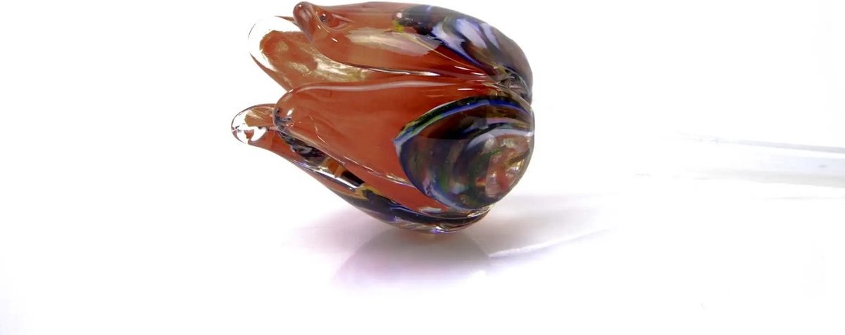 Multi color oranje rood tulp - Tulp van glas 50 cm – bloem van glas – glaskunst – beeld van glas geschenk- cadeau