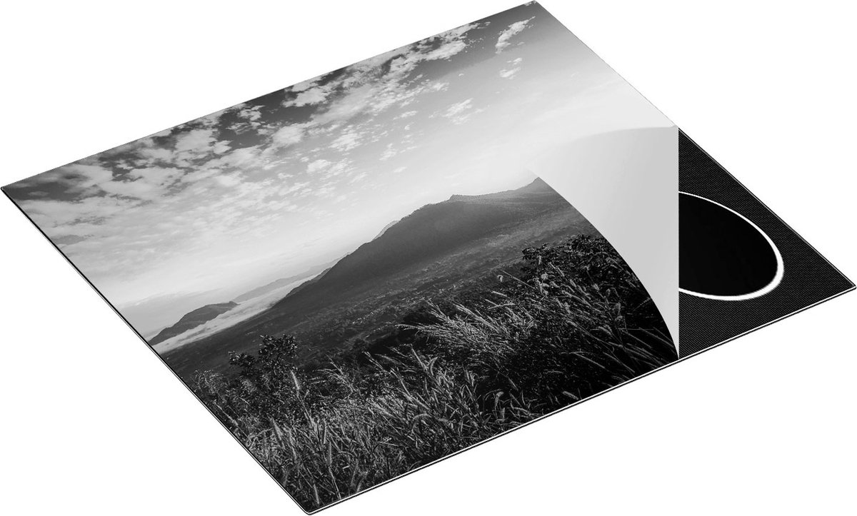 Chefcare Inductie Beschermer Bergen met Mist in Thailand - Zwart Wit - 60x50 cm - Afdekplaat Inductie - Kookplaat Beschermer - Inductie Mat
