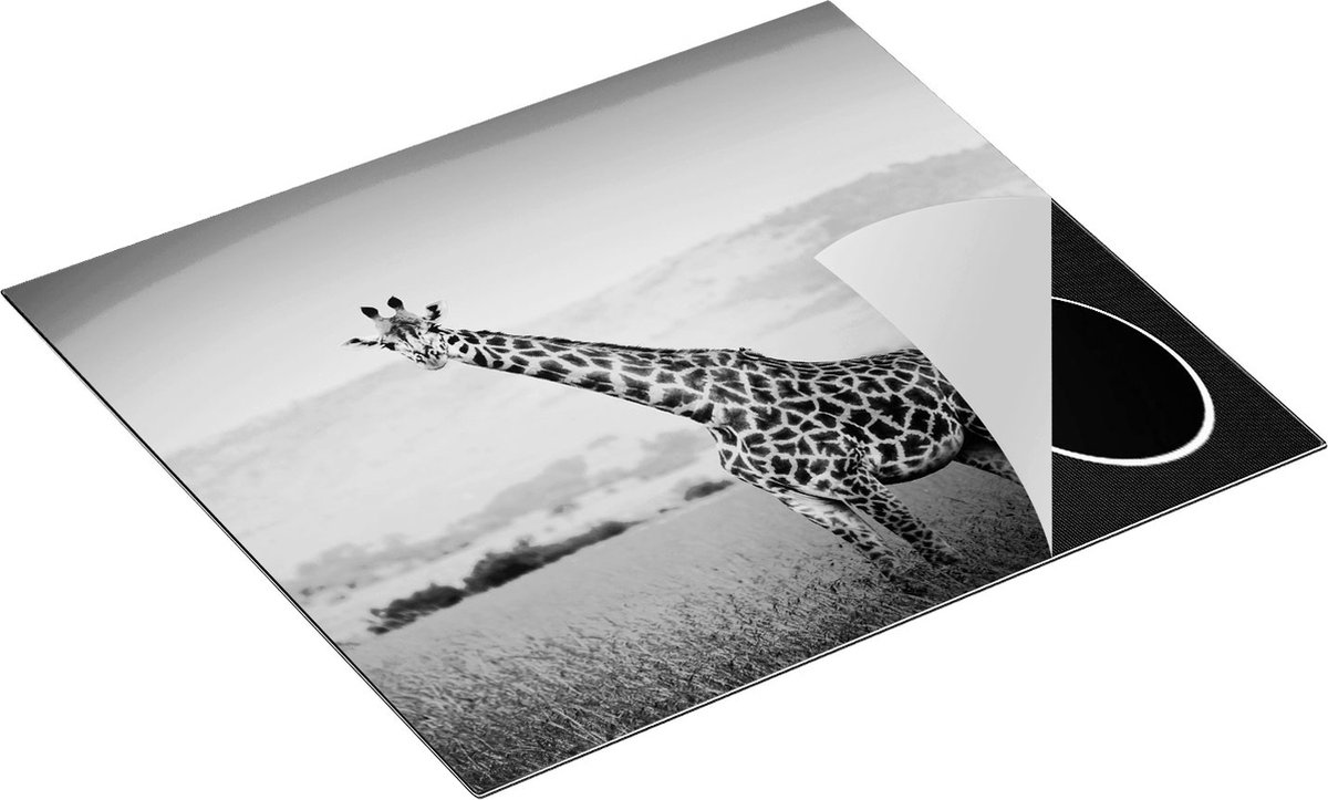 Chefcare Inductie Beschermer Giraffe in het Veld - Zwart Wit - 57,6x51,6 cm - Afdekplaat Inductie - Kookplaat Beschermer - Inductie Mat
