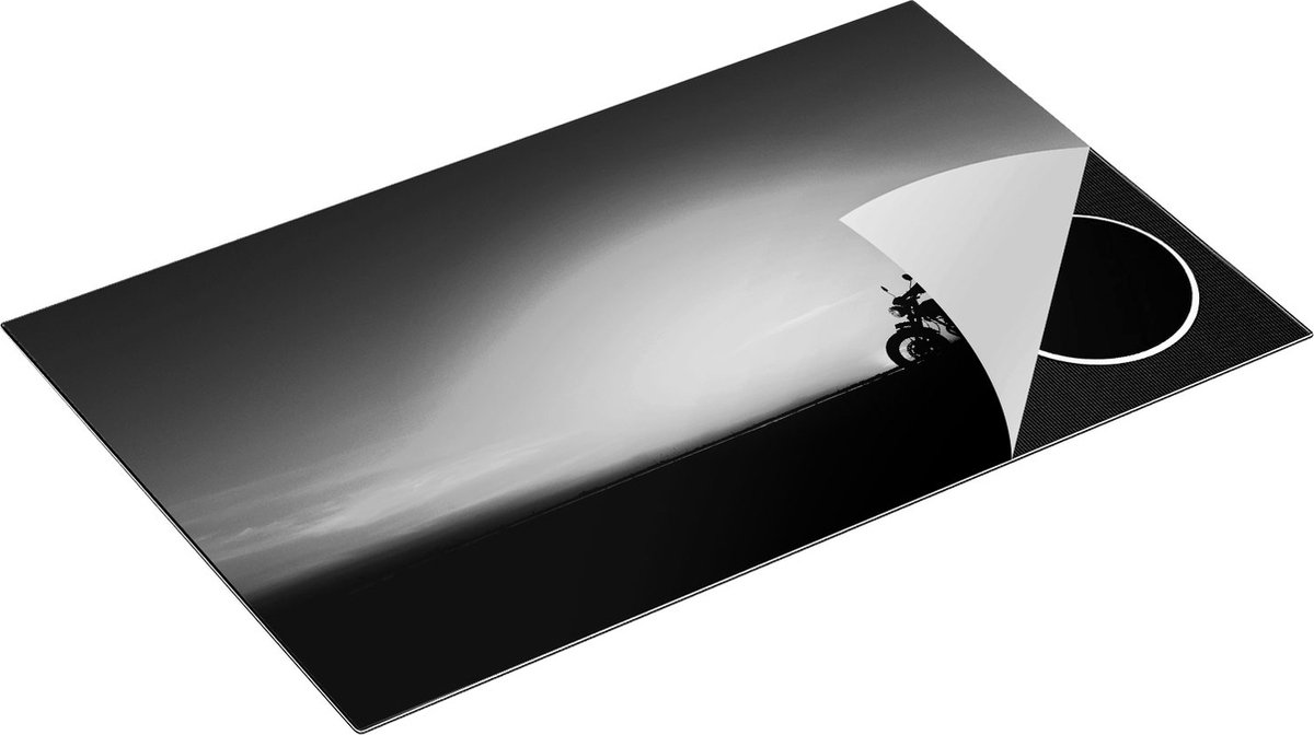 Chefcare Inductie Beschermer Silhouet van een Motor bij Zonsondergang - Zwart Wit - 85x50 cm - Afdekplaat Inductie - Kookplaat Beschermer - Inductie Mat