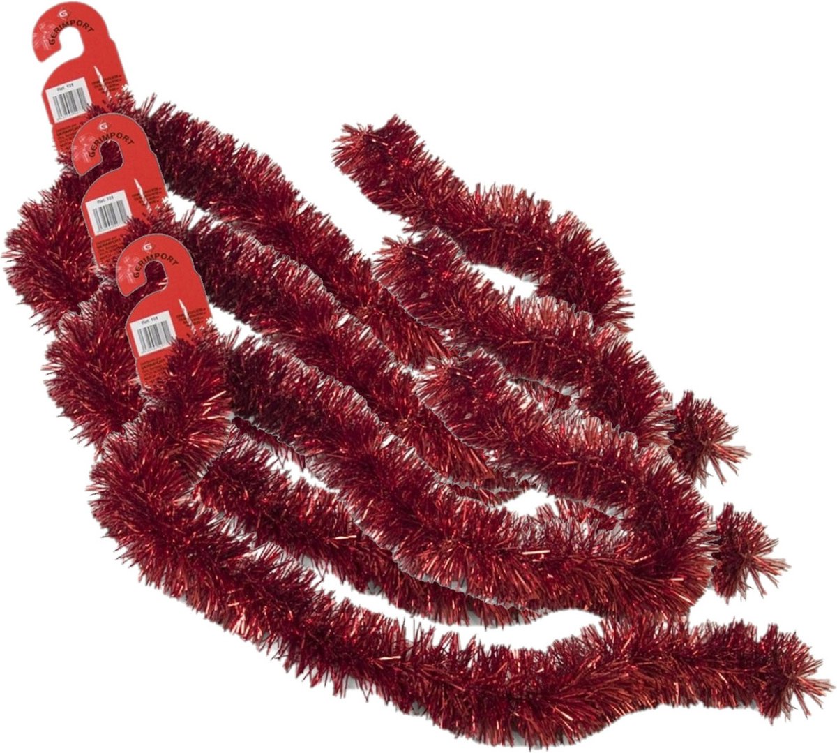 Kerstslinger - 3x stuks - rood - folie lametta - 180 x 7 cm - kerstboom versiering / guirlandes - kerstversiering