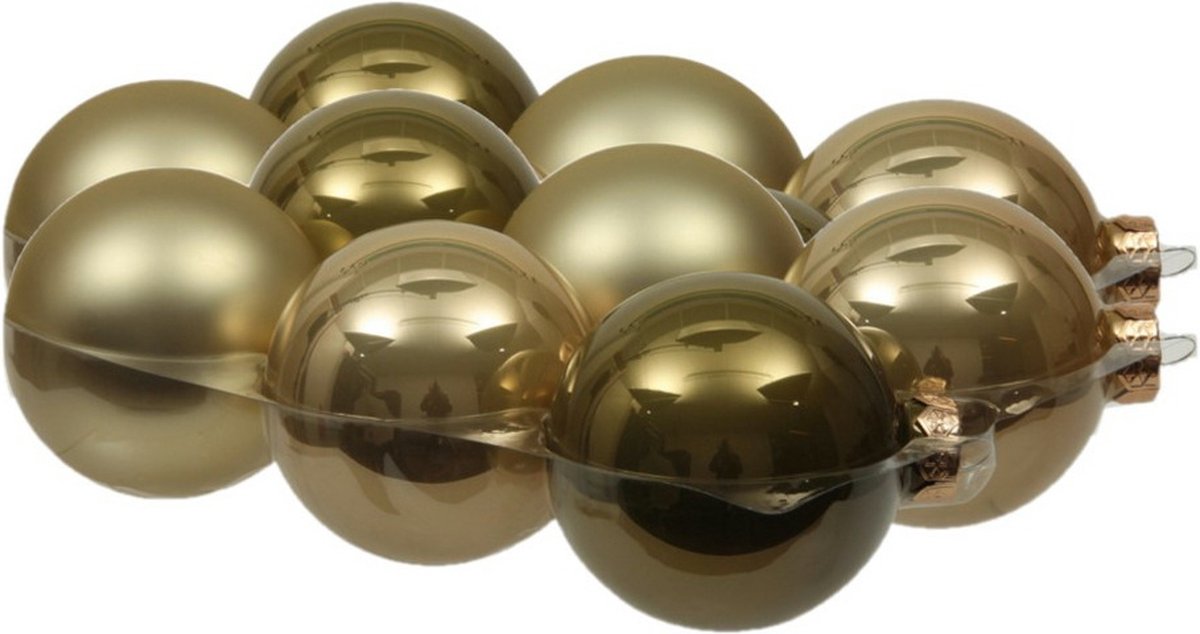 12x stuks kerstversiering kerstballen dusky lime goud/groen tinten van glas - 8 cm - mat/glans - Kerstboomversiering