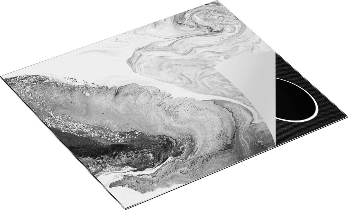 Chefcare Inductie Beschermer Abstracte Kunst van een Oceaan - Zwart Wit - 59x51 cm - Afdekplaat Inductie - Kookplaat Beschermer - Inductie Mat