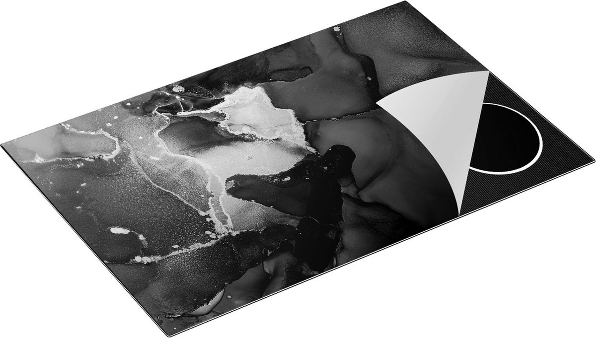 Chefcare Inductie Beschermer Abstracte Kunst - Zwart Wit - 80x52 cm - Afdekplaat Inductie - Kookplaat Beschermer - Inductie Mat