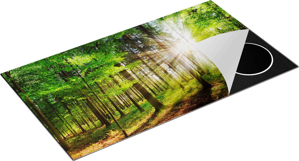 Chefcare Inductie Beschermer Bos met Zon tussen de Bomen - 95x50 cm - Afdekplaat Inductie - Kookplaat Beschermer - Inductie Mat