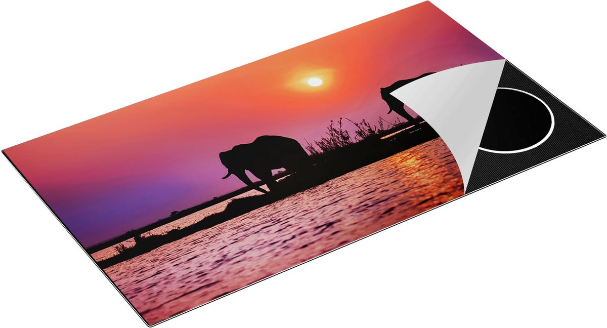 Chefcare Inductie Beschermer Twee Olifanten aan het Water bij Zonsondergang - 95x50 cm - Afdekplaat Inductie - Kookplaat Beschermer - Inductie Mat