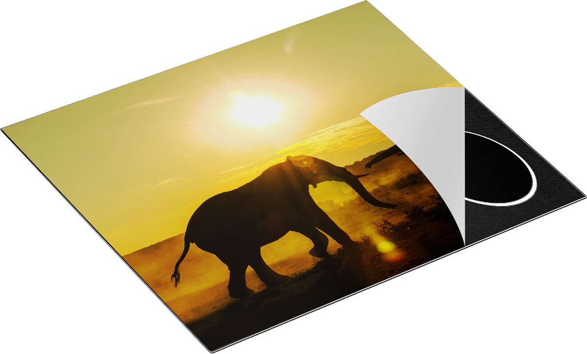 Chefcare Inductie Beschermer Twee Olifanten spelen tijdens Zonsondergang - 59x51 cm - Afdekplaat Inductie - Kookplaat Beschermer - Inductie Mat