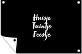 "Tuinposter - Tekst - Tuinschilderij - Huisje tuintje feestje - Wanddecoratie buiten - Schuttingposter - Tuindoek - Natuur - Tuin - Quotes - 120x80 cm "