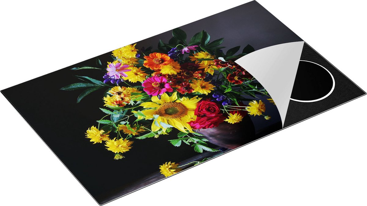 Chefcare Inductie Beschermer Vaas met Verschillende Bloemen - 85x50 cm - Afdekplaat Inductie - Kookplaat Beschermer - Inductie Mat