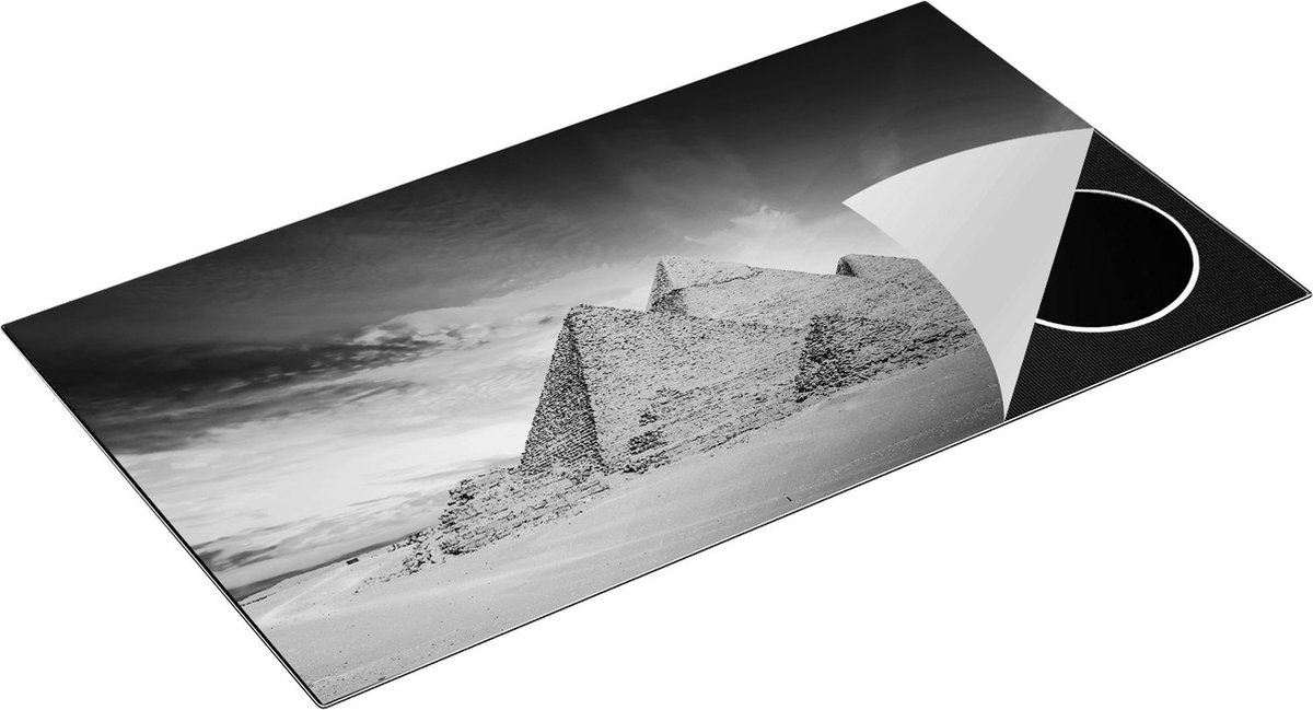 Chefcare Inductie Beschermer Egyptische Piramides bij Zonsondergang - Zwart Wit - 95x55 cm - Afdekplaat Inductie - Kookplaat Beschermer - Inductie Mat