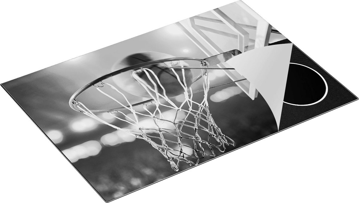 Chefcare Inductie Beschermer Basketbal in Ring - Hoepel - Bord - Zwart Wit - 75x50 cm - Afdekplaat Inductie - Kookplaat Beschermer - Inductie Mat