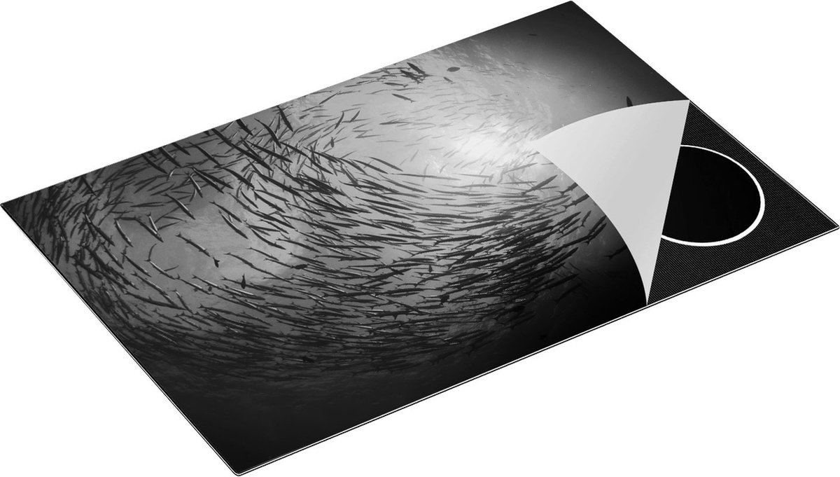 Chefcare Inductie Beschermer Zwerm Vissen in de Oceaan - Zwart Wit - 78x52 cm - Afdekplaat Inductie - Kookplaat Beschermer - Inductie Mat
