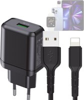 18W USB Power Adapter - Geschikt voor iPhone - Oplader met USB naar 8-PIN Kabel - 1 Meter - Voor iP 6,7,8,SE,SE2,X,Xr,XS,X,Max,Pro,Plus,Mini