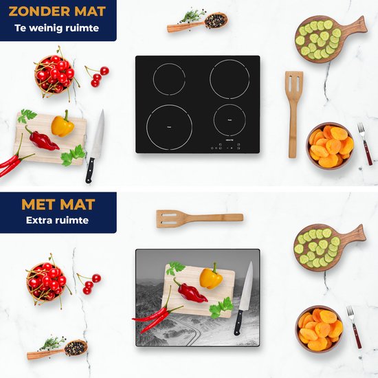 Chefcare Inductie Beschermer Bergen in de Woestijn in Egypte - Zwart Wit - 65x50 cm - Afdekplaat Inductie - Kookplaat Beschermer - Inductie Mat