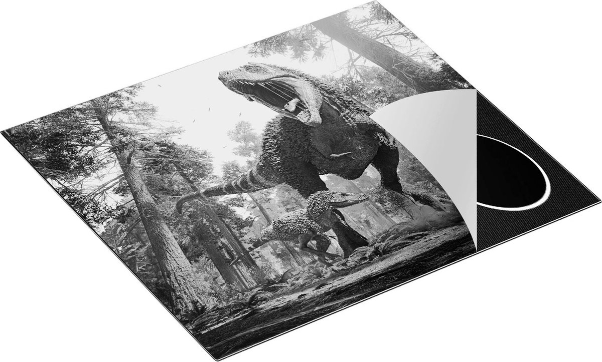 Chefcare Inductie Beschermer Tyrannosaurus Rex Dinosaurus - T-Rex - Zwart Wit - 60x50 cm - Afdekplaat Inductie - Kookplaat Beschermer - Inductie Mat