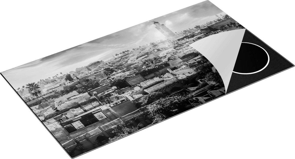 Chefcare Inductie Beschermer Medina van Marrakesh in Marokko - Zwart Wit - 95x50 cm - Afdekplaat Inductie - Kookplaat Beschermer - Inductie Mat