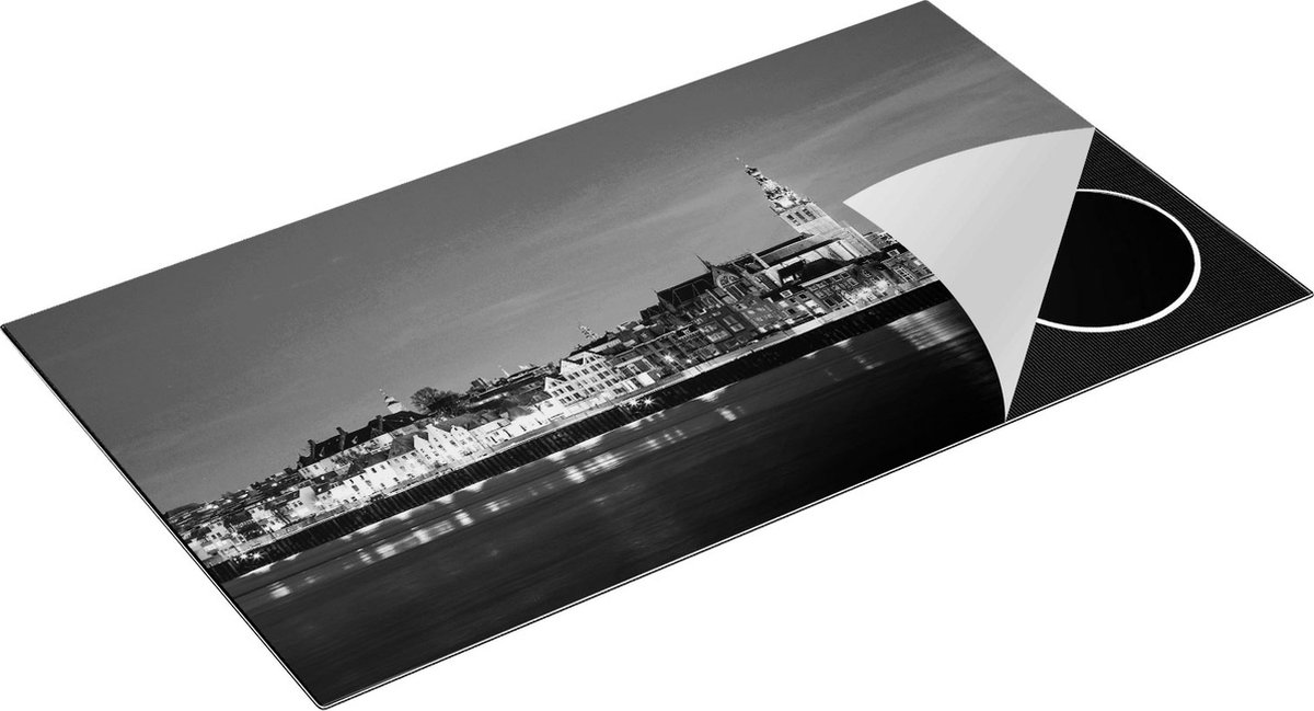 Chefcare Inductie Beschermer Nijmegen Skyline met de Waal Rivier - Zwart Wit - 95x50 cm - Afdekplaat Inductie - Kookplaat Beschermer - Inductie Mat