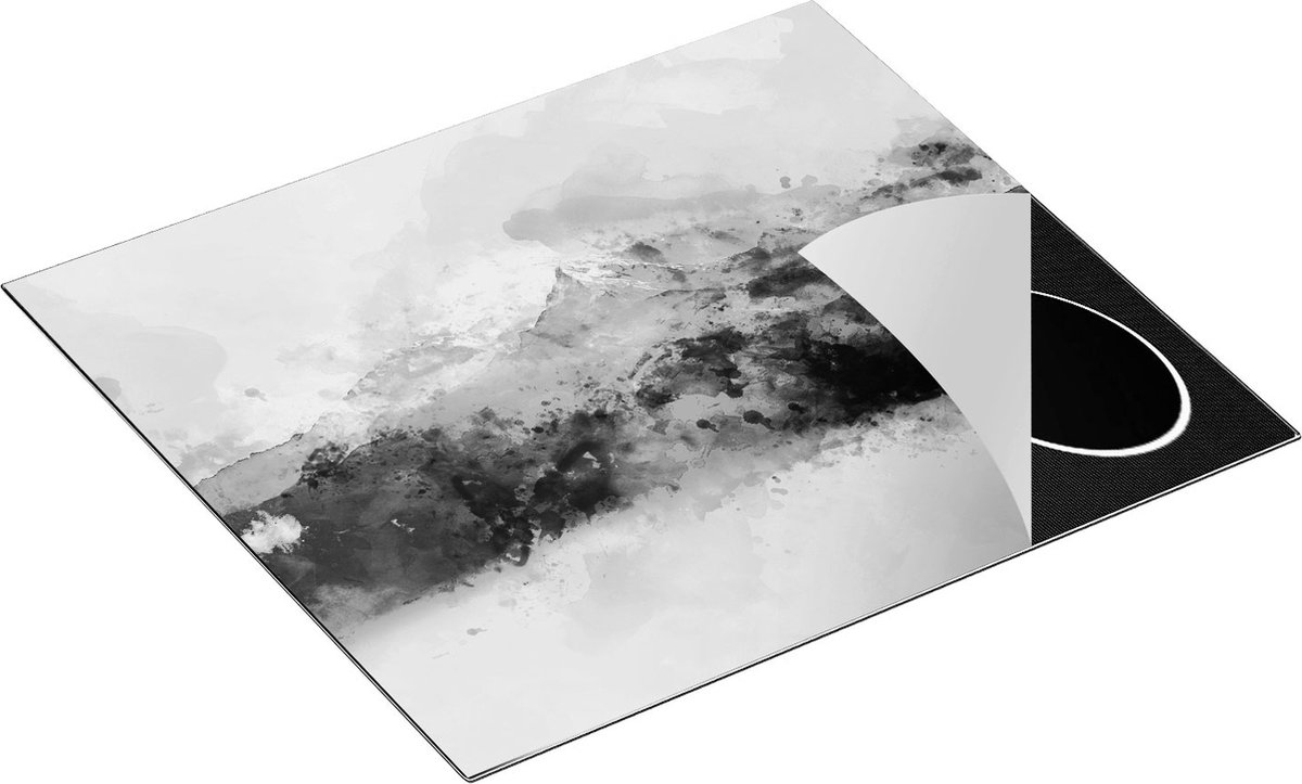 Chefcare Inductie Beschermer Abstracte Kunst van Bergen - Zwart Wit - 57,6x51,6 cm - Afdekplaat Inductie - Kookplaat Beschermer - Inductie Mat