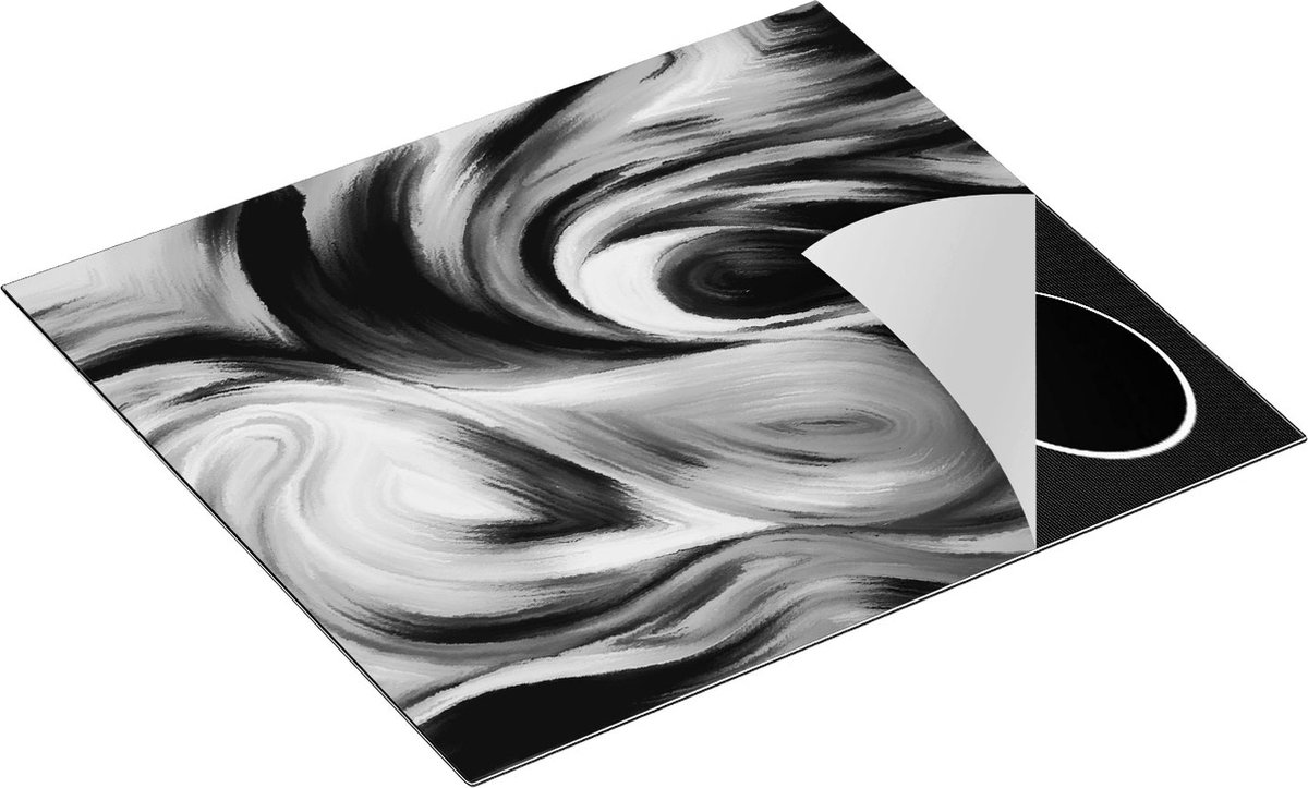 Chefcare Inductie Beschermer Abstracte Kunst van Verf - Zwart Wit - 57,6x51,6 cm - Afdekplaat Inductie - Kookplaat Beschermer - Inductie Mat