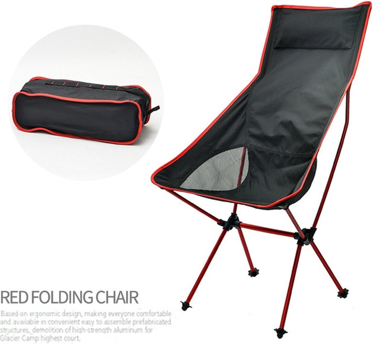Campingstoel - Opvouwbare strandstoel - Inklapbare Stoel - Kampeerstoel - Compact Formaat - Lichtgewicht - Rood