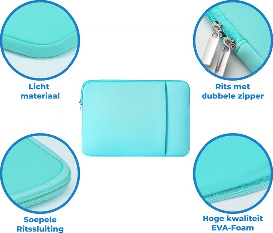 Housse pour ordinateur portable et Macbook avec compartiment supplémentaire pour tablette - 15,6 pouces - Turquoise