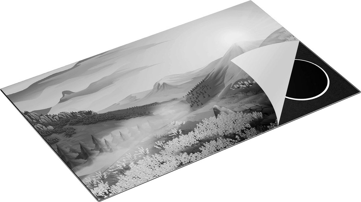 Chefcare Inductie Beschermer Lavendel Bloemen in de Bergen - Abstract - Zwart Wit - 85x52 cm - Afdekplaat Inductie - Kookplaat Beschermer - Inductie Mat