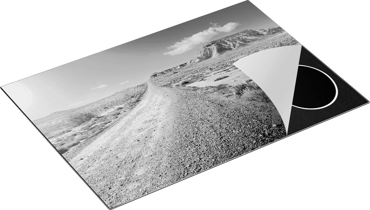 Chefcare Inductie Beschermer Pad in het Woestijn Landschap met de Zon - Zwart Wit - 75x55 cm - Afdekplaat Inductie - Kookplaat Beschermer - Inductie Mat