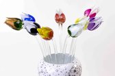 Glazen tulpen - 9x Tulp van glas 50 cm – bloem van glas – glaskunst – beeld van glas geschenk- cadeau -tulp glas