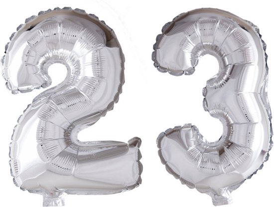 Folieballon 23 jaar Zilver 66cm