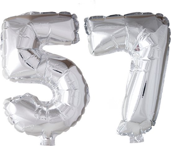 Folieballon 57 jaar Zilver 66cm