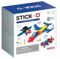 Doos met Stick-O City speelgoed: vliegtuigen, auto en een raket. 16+ maanden, 16 onderdelen.