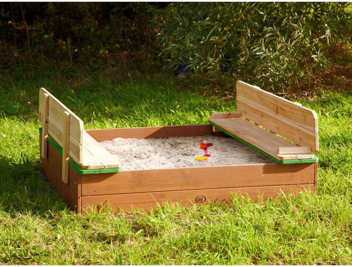 AXI Ella XL Houten Zandbak in Bruin/Groen - Met Zitbankjes en Deksel - FSC hout - 120x120x20cm - Zandbak voor kinderen — afbeelding 8