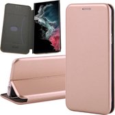 Hoesje geschikt voor Samsung Galaxy S22 Ultra - Book Case Lederen Wallet Cover Minimalistisch Pasjeshouder Hoes Roségoud