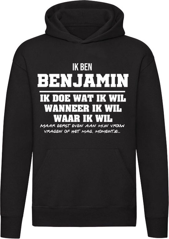 Benjamin | verjaardagkado | verjaardag kado | cadeau | grappig | jarig | Unisex | Trui | Sweater | Hoodie | Capuchon | Zwart