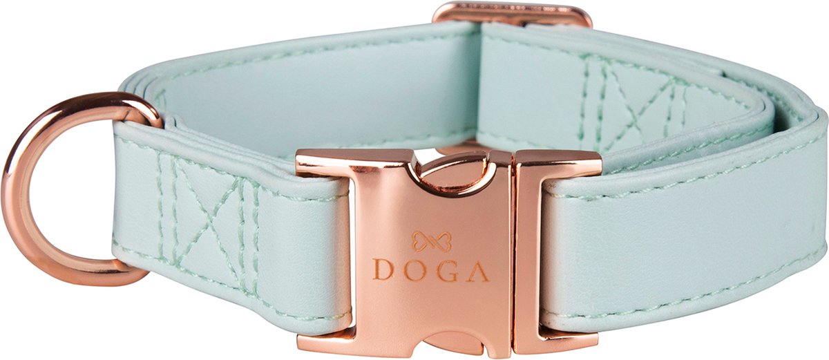 DOGA Hondenhalsband - Halsband - Mintgroen - Roségoud - Vegan leer - maat M - bijpassende dispenser en riem mogelijk