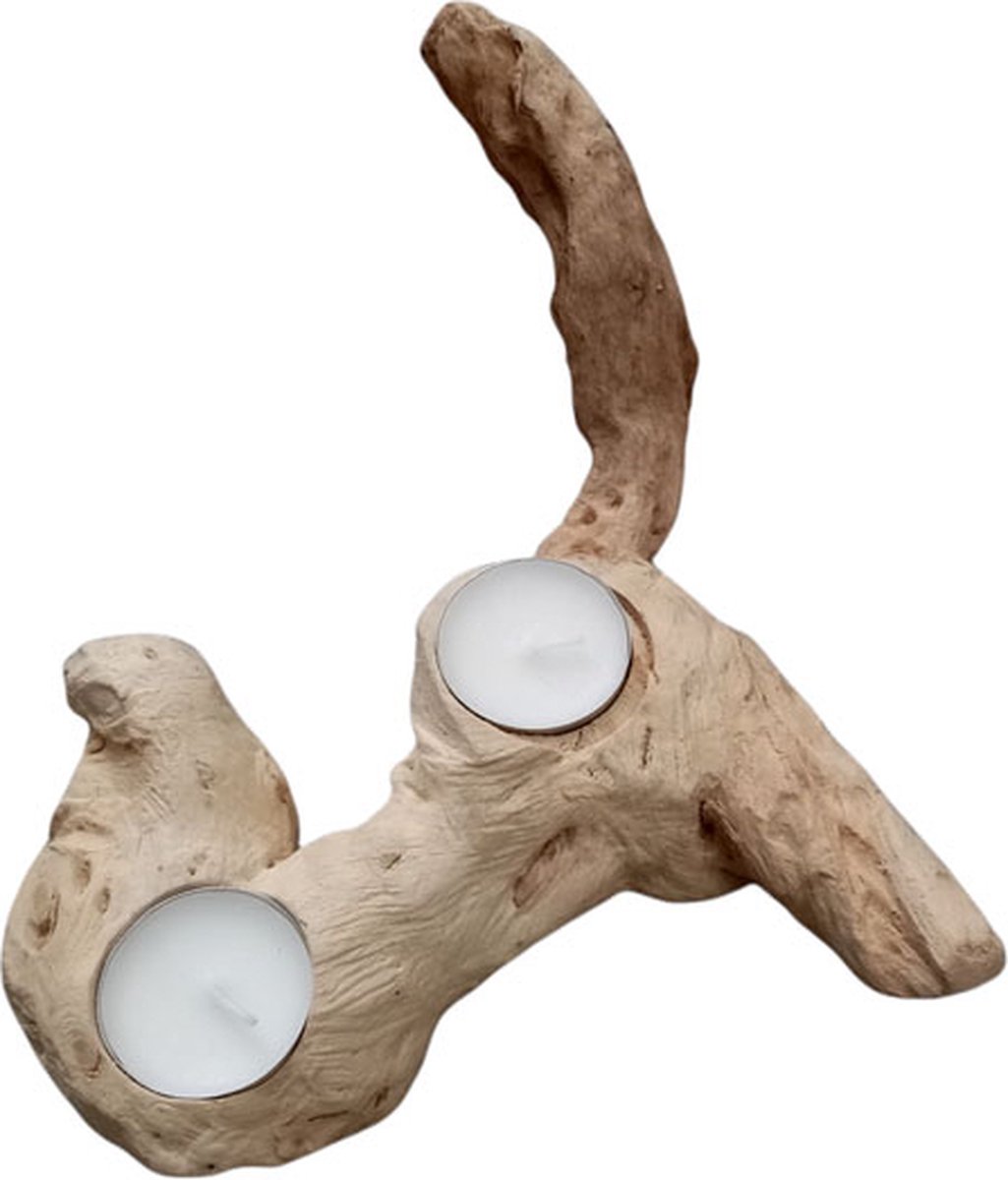 Floz Design waxinelichthouder - wortel acacia - fairtrade uit Thailand - geschikt voor 2 waxinelichtjes