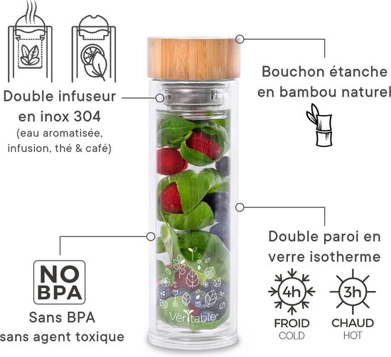 Bouteille infuseur en verre Véritable® - Bouteille en Verres pour infusions  | bol.com