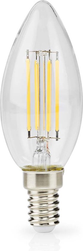Nedis LED-Filamentlamp E14 - Kaars - 4.5 W - 470 lm - 2700 K - Dimbaar - Warm Wit - Retrostijl - 1 Stuks - Doorzichtig