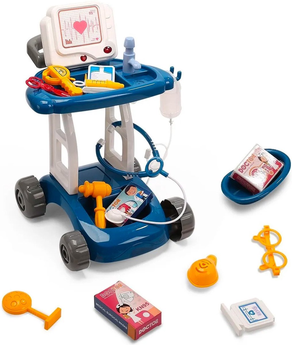 deAO Dokterskoffer voor kinderen vanaf 3 jaar, doktersspeelgoed met licht en ECG, medische trolley, rollenspel, doktersset voor jongens en meisjes, cadeau-idee voor Kerstmis, verjaardag