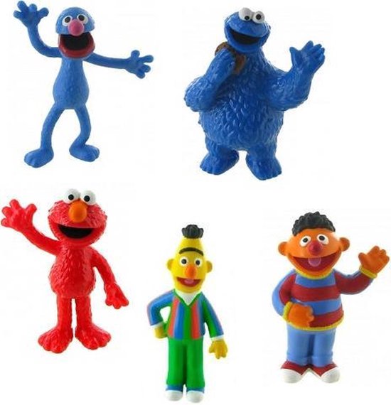 SesamStraat - speelset van 5 figuren - kunststof - 7 cm - met o.a Bert & Ernie - Grover - Koekiemonster - Elmo