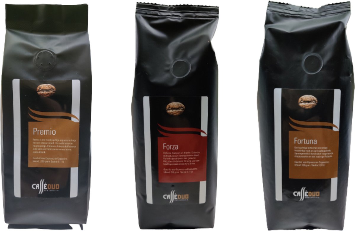 Proefpakket koffiebonen Strong - Caffè Duo - 3 x 250 gram - Espresso bonen