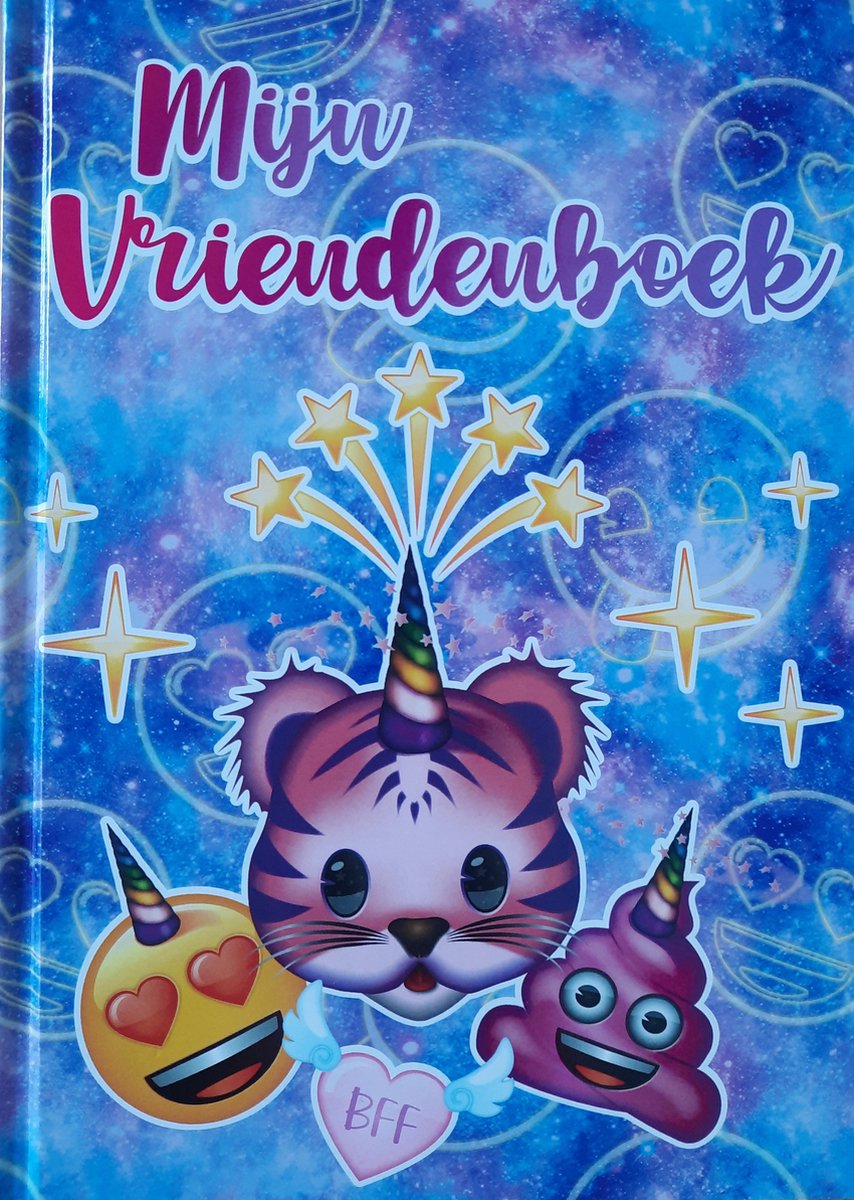 Mijn Vriendenboekje Emoji tijger paars - Emoticons Vriendenboek Smiley jongens en meisjes